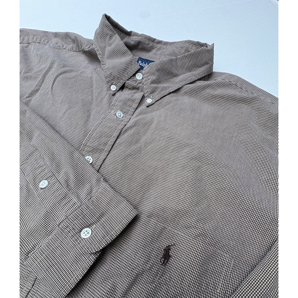 Polo Ralph Lauren Mens 3XLT Long Sleeve Button Down Shirt Flesh Pony Brown Check